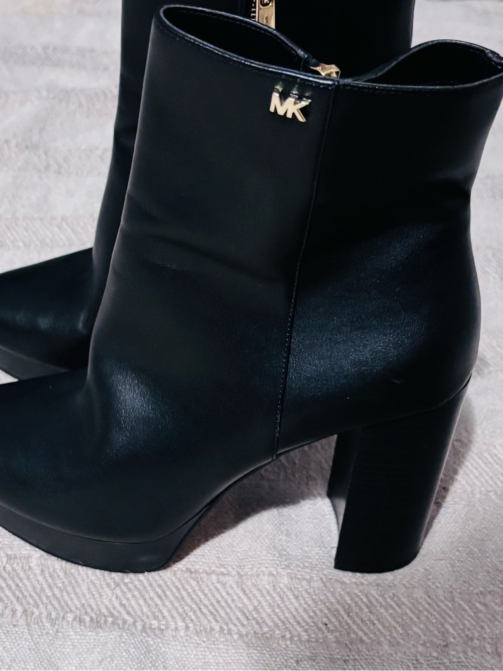 Michael Kors Black Leather Platform Block Heel Ankle Boots